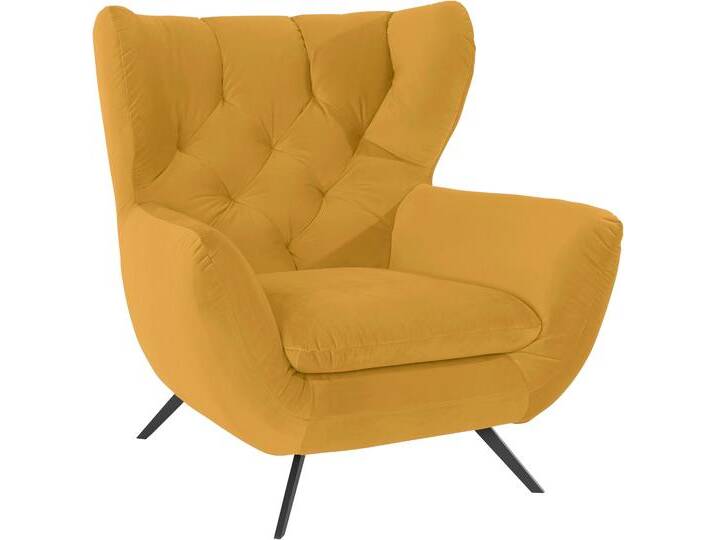 Sessel 3C CANDY Beatrice Ohrensessel mit Knopfheftung im Rücken , gelb (curry), B:100cm H:106cm T:95cm, Samt-Optik (100% Polyester), Sessel, Einzelsessel Ohrensessel, bequemer Retro Solitärsessel auch in Cord und Fellimitat von Candy-Polstermöbel