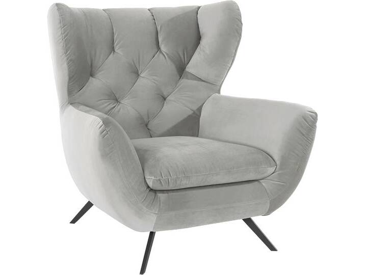 Sessel 3C CANDY Beatrice Ohrensessel mit Knopfheftung im Rücken , silber, B:100cm H:106cm T:95cm, Samt-Optik (100% Polyester), Sessel, Einzelsessel Ohrensessel, bequemer Retro Solitärsessel auch in Cord und Fellimitat von Candy-Polstermöbel