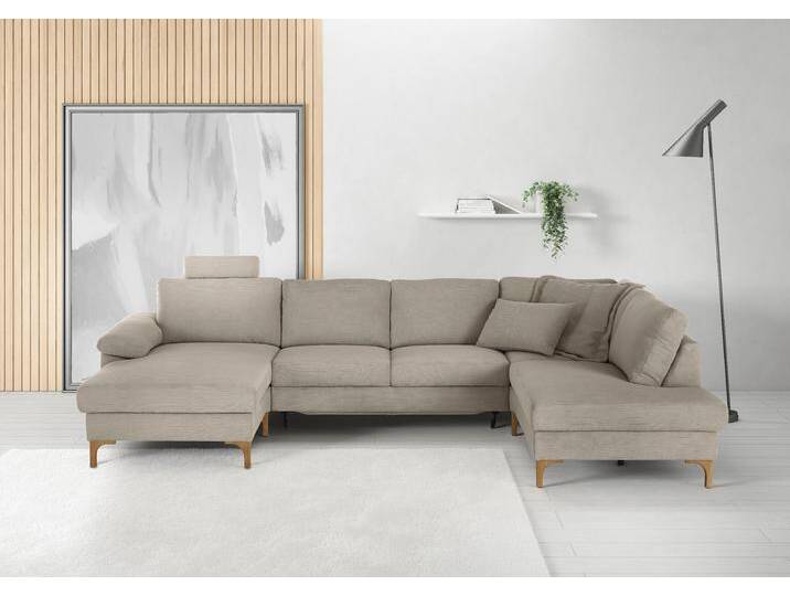 Wohnlandschaft 3C CANDY Lecce, wahlweise PUR-Schaumstoff oder Tonnentaschenfederkern U-Form , gelb, B:339cm H:86cm T:220cm, 95% Polyester, 5% Nylon, Sofas, Bettkasten in Umbauecke und Longchair, sowie Querschläfer im 2-Sitzer von Candy-Polstermöbel