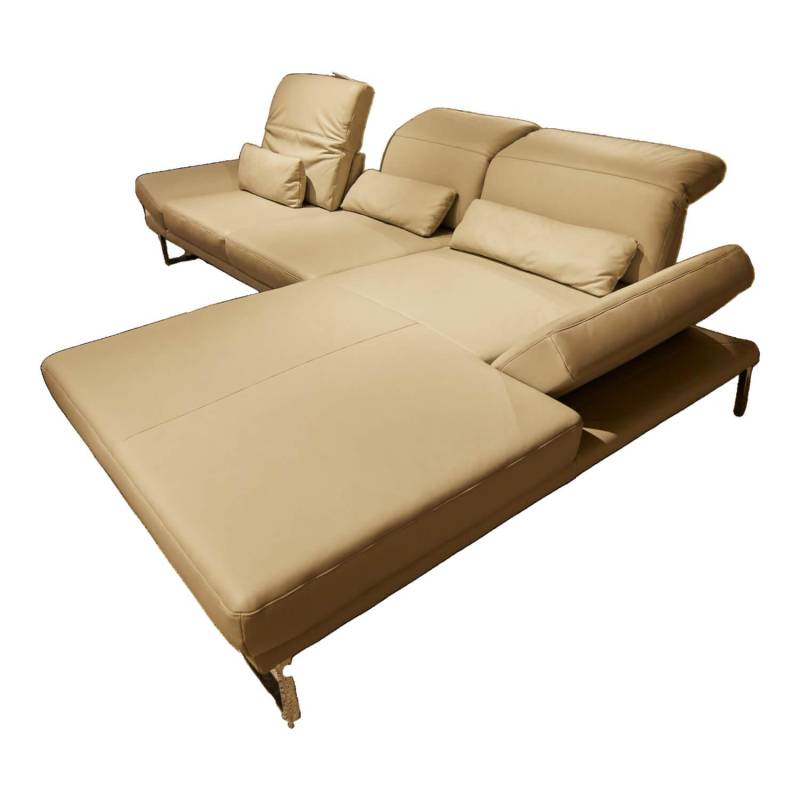 Ecksofa SW 744 Mallow Echtleder Mercury Light Grey Metallfuß von Candy