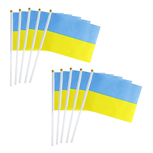 10 Stück Fahne Flagge Ukraine Handfahne 14 x 21 cm aus Polyester im Freien Ukraine Hand Flagge/Fahne für Feierlichkeiten, Party, Outdoor-Aktivitäten, Weltmeisterschaft (10) von Candy101