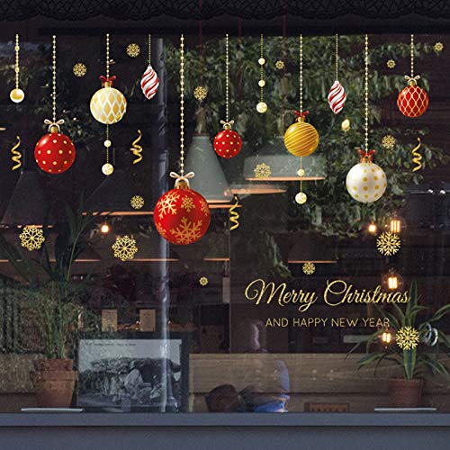 Candy101 Fensterbilder Weihnachten Selbstklebend, Fensterdeko Weihnachtskugeln Fensterbild Statisch Haftende PVC Aufklebe Weihnachtsdeko Fenster Aufkleber Winter Deko Weihnachtsaufkleber (Mehrfarbig) von Candy101