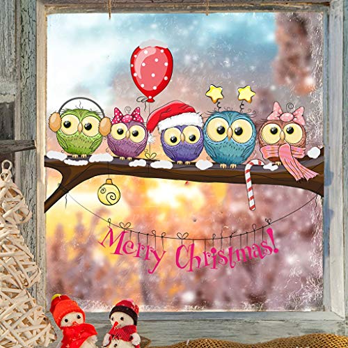 Candy101 Fensterdeko Cartoon Eule Fensterbilder Weihnachten Selbstklebend Sticker Statisch Haftende PVC Aufkleber für Fenster, Schaufenster, Kinderzimmer, Wand, Türen Winter Deko (A) von Candy101