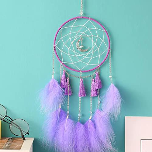 Candy101 Mond Traumfänger Basteln Windspiele für Draußen und Drinnen Ornamente zum Aufhängen Handgefertigte Gewebte Feder Perlen Dreamcatcher Hochzeit Hänger Wand Fenster Dekoration (Violett) von Candy101