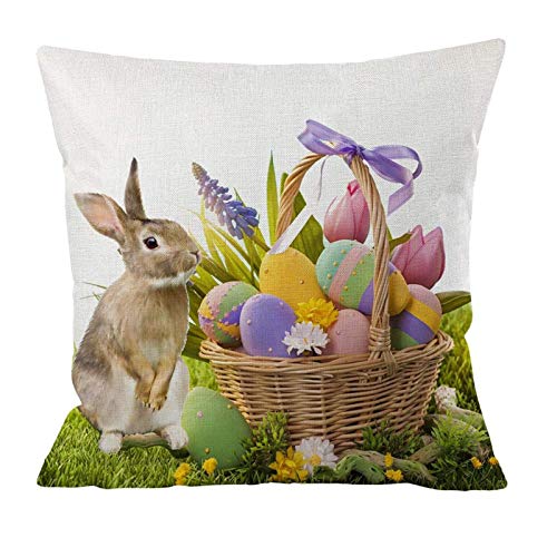 Candy101 Ostern Kissenbezug 45 x 45 cm Ostern Deko Polyester Kissenbezug Ostern Hase mit Kaninchen Aufdruck für Dekokissen Sofakissen Frühling Deko Kissenbezug Frühling Osterhase Kissenhülle (L-A) von Candy101