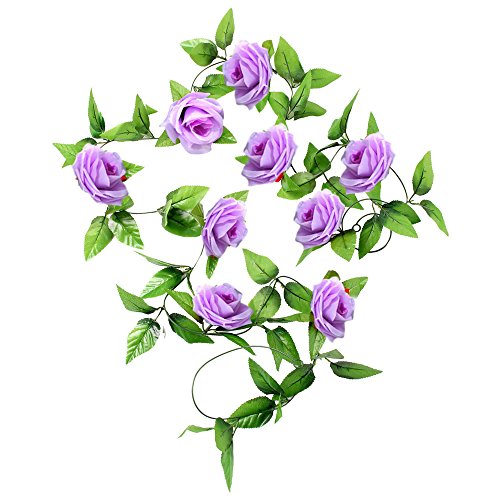 Candy101 Rosenrebe Künstlich, 2,5M Künstlicher Rose Girlande Grün Blätter Blume Pflanzen Hängende Ornamente Kunstpflanze Rattan DIY Wanddekoration (Violett) von Candy101