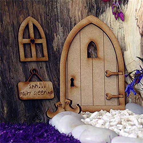 Feentür, Verschiedene Typen Wichteltür, Holz Mäusetür, Elfentür zum öffnen mit Wichtel, DIY 3D Miniatur Handwerkskit Basteln Ornament für Wand Bäume Garten im Freien und Outdoor Dekoration (14A) von Candy101