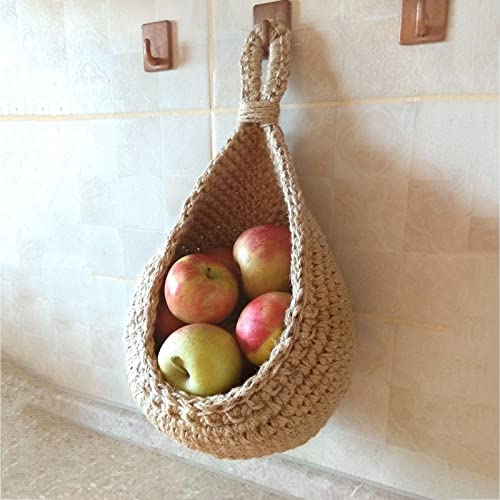 Candy101 Obstkorb Hängend Wand Gemüse Obstkörbe in Tropfenform Jute Geflochtene Korb Boho Obst Gewebte Hängekorb Wanddekoration Aufbewahrung für Topfpflanze Sukkulente Gemüse Obst (F-28 x 20 x 35 cm) von Candy101