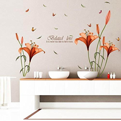 Candy101 Wandtattoo Blumen Orange I Wandbild: 175x120 cm I DIY Wandsticker Wanddeko Blumen Sprüche Spruch Aufkleber I Wand Deko für Kinderzimmer Wohnzimmer Schlafzimmer Flur Bad Tür Fenster (Orange) von Candy101