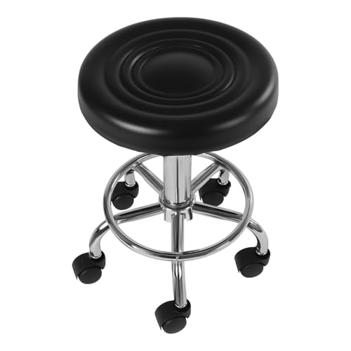 Candygou Höhenverstellbarer Rollbar Hocker, 360 ° Drehbarer Stuhl, Salon Hocker Stuhl, Arbeitshocker Drehhocker Barhocker Praxishocker Rollhocker höhenverstellbar, Rollhocker Schwarz von Candygou