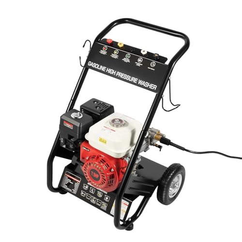 Hochdruckreiniger, 7.5 PS Benzin Hochdruckreiniger, 4 Takt Benzin Hochdruckreinigers, Hochdruck Benzinreiniger Benzin Reinigungsmaschine mit Spritzpistole Set, 3400u/min, 2200 PSI, zur Reinigung von Candygou
