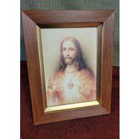 Heiliges Herz Jesu Gerahmt Bild Für Schreibtisch, Regal, Nachttisch Und Theke Mit Staffelei Auf Der Rückseite von CandysChristianGifts