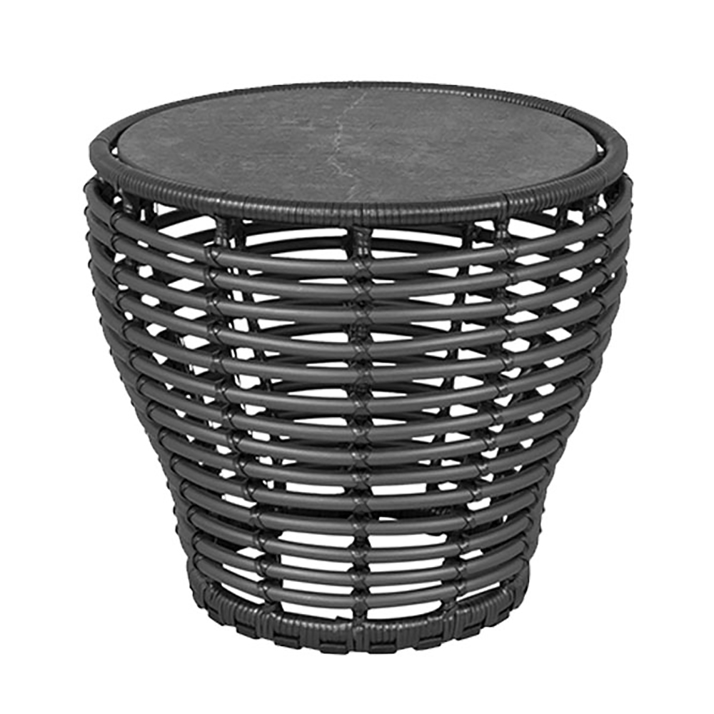 Cane-Line - Basket Garten-Beistelltisch - fossil schwarz, graphit/Tischplatte Keramik/Gestell Cane-line Weave/HxØ 45x50cm von Cane-Line