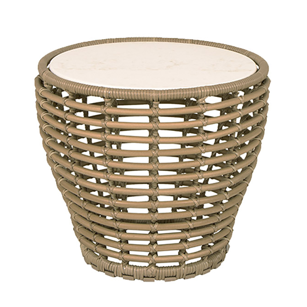 Cane-Line - Basket Garten-Beistelltisch - travertin, natur/Tischplatte Keramik/Gestell Cane-line Weave/HxØ 45x50cm von Cane-Line