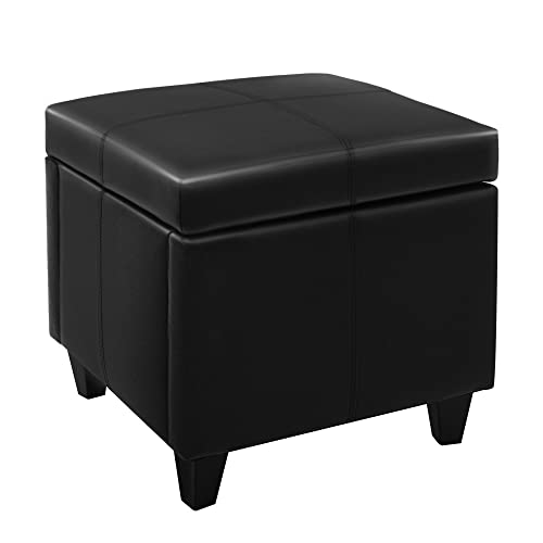 CangLong 18Inch Square Wood Storage Ottoman with Faux-Leather Upholstery, Enchanting Black von CangLong