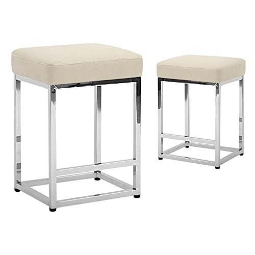 CangLong 24" Bar Stool Counter Height Bar Stools with Footrest Faux Leather Backless Kitchen Dining Cafe Chair with Sturdy Metal Steel Frame Base for Indoor Outdoor,Set of 2,Light Grey von CangLong
