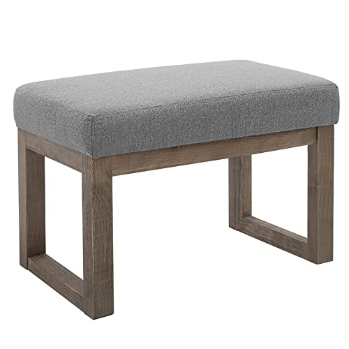 CangLong 27 Inch Wide Rectangle Ottoman Bench Grey Footstool, Linen Look Polyester Fabric for Living Room, Bedroom, Grey von CangLong