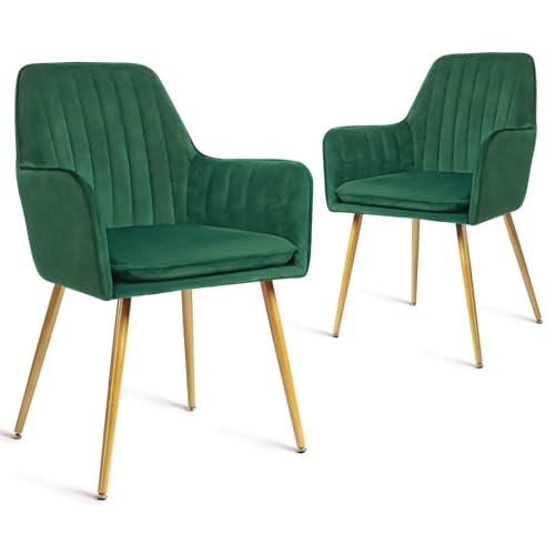 CangLong 2er Set Esszimmerstühle Moderner Sessel mit Armlehne für Küche, Esszimmer & Wohnzimmer, Samt Gold Beine Küchenstuhl, Grün von CangLong