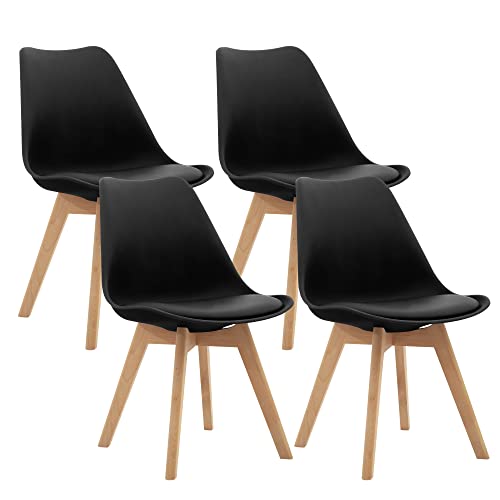CangLong 4er Set Esszimmerstühle mit Beinen aus massivem Buchenholz, Mid Century Modern Retro Design Polsterstühle für Küche, Esszimmer & Wohnzimmer, Schwarz CangLong 4er Set Esszimmerstühle mit Beinen aus massivem Buchenholz, Mid Century Modern Retro Design Polsterstühle für Küche, Esszimmer & Wohnzimmer, Schwarz von CangLong