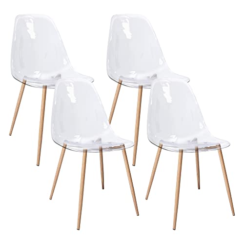 CangLong Acrylic Ghost Crystal Clear Seat, Modern Plastic Shell Accent Side Chairs for Kitchen, Dining, Living, Guest, Bed Room, Set of 4, Transparent 4, Metal von CangLong