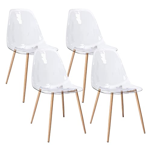 CangLong Satz von 4 Home Chair Modern Transparent Polycarbonat Robuste Esszimmerstühle mit Metallbeinen für Küche Esszimmer & Gardon von CangLong