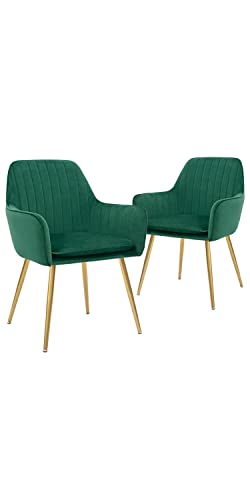 CangLong 2er Set Esszimmerstühle Moderner Sessel mit Armlehne für Küche, Esszimmer & Wohnzimmer, Samt Gold Beine Küchenstuhl, Grün von CangLong