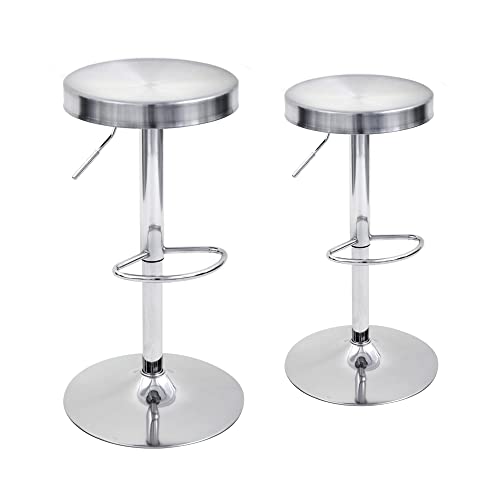 CangLong Bar Stools Modern Swivel Adjustable Height Barstool with Footrest, Stainless Steel Round Top Bar Height Barstools for Pub Bistro Kitchen Dining, Set of 2,Silver von CangLong