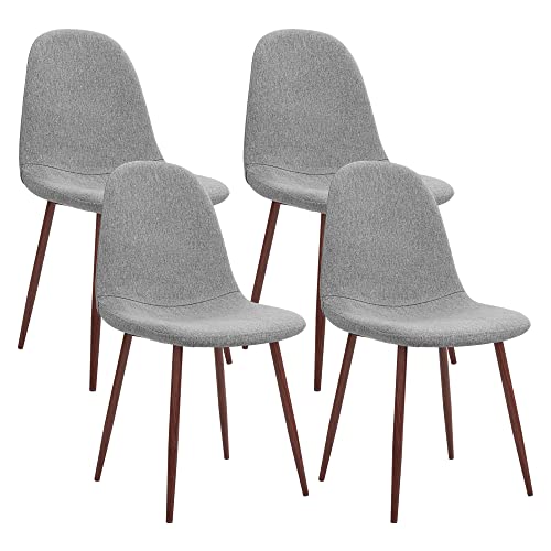 CangLong Chairs Fabric Cushion Seat Back, Mid Century Metal Legs for Kitchen Dining Room Side Chair, Set of 4, Grey, Metall von CangLong