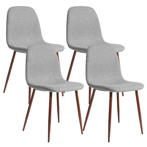 CangLong Satz von 4 Esszimmerstühlen Retro gepolsterte Küchenstühle für Küche Esszimmer, Moderner Stoff Esszimmerstuhl mit Metallbeinen, Grau von CangLong
