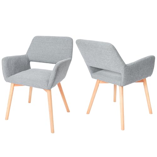 CangLong 2er Set Esszimmerstühle Freizeit Polstersessel für Küche, Esszimmer & Wohnzimmer, Gästestühle mit Massivholzbeinen, Grau von CangLong