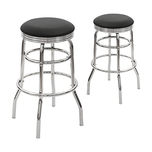 CangLong Faux Leather Backless Bar Stool with Black Leather Padded Chrome Frame, Set of 2,Black von CangLong