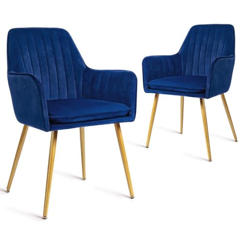 CangLong Furniture Modern Living Dining Room Accent Arm Chairs Club Guest with Gold Metal Legs, Set of 2, Navy Blue von CangLong