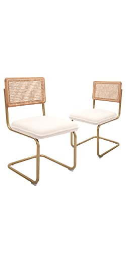 CangLong Mid-Century Modern, Natural Mesh Rattan Backrest, Upholstered Fleece Seat Armless Chairs with Metal Legs for Home Kitchen Dining Room, Set of 2, White, Foam, Weiß von CangLong