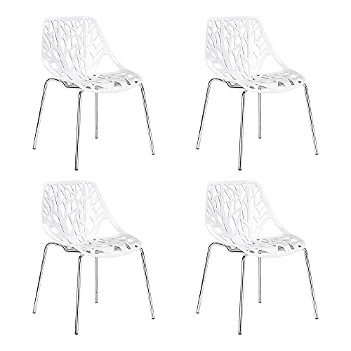 CangLong Out Chair Modern Mid Century Plastic Shell Hollow Matal Legs Dining Chairs, 4 PCs Pack-Light, White 1, Metal, Set of 4 von CangLong