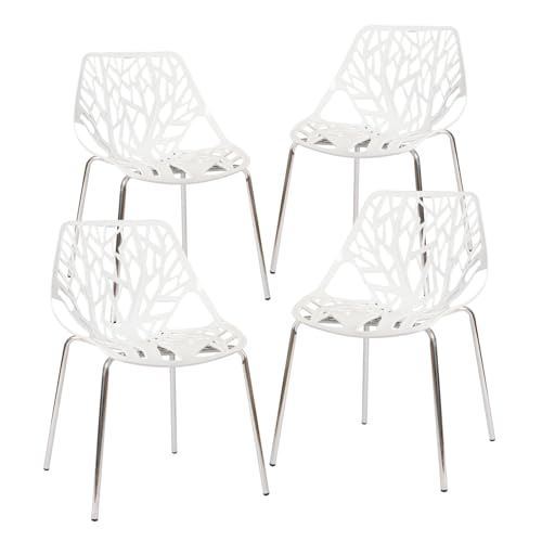 CangLong Satz von 4 Gartenstühlen Modern Hollow Shell Kunststoff Stapeln Esszimmerstuhl für Küche Esszimmer, weiß von CangLong