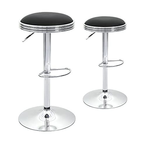CangLong Swivel Bar Stool Counter Height Round PU Leather Adjustable Chair Pub Stool with Chrome Footrest,Set of 2,Black von CangLong