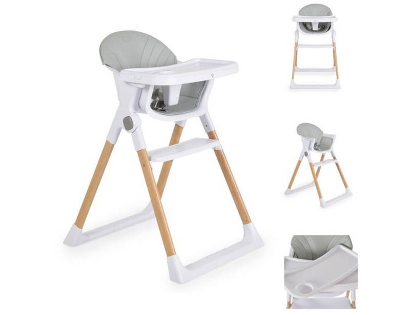 Cangaroo Kombihochstuhl Kinderhochstuhl Almond, Holzoptik klappbar Doppeltablett Sicherheitsgurt von Cangaroo