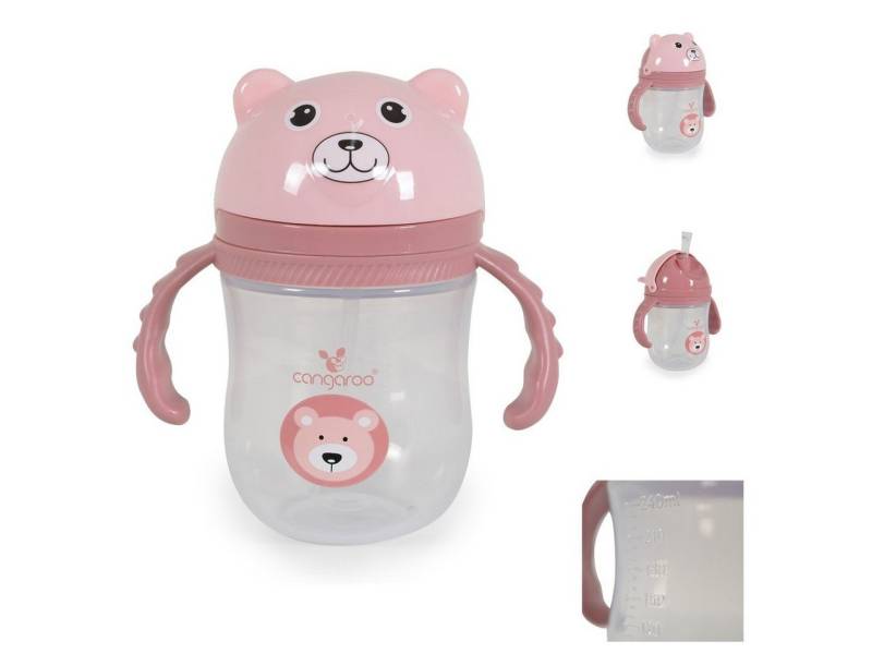 Cangaroo Trinkflasche Baby-Trinklernbecher Berry, 240 ml Schutzdeckel bequemer Griff Trinkhalm von Cangaroo