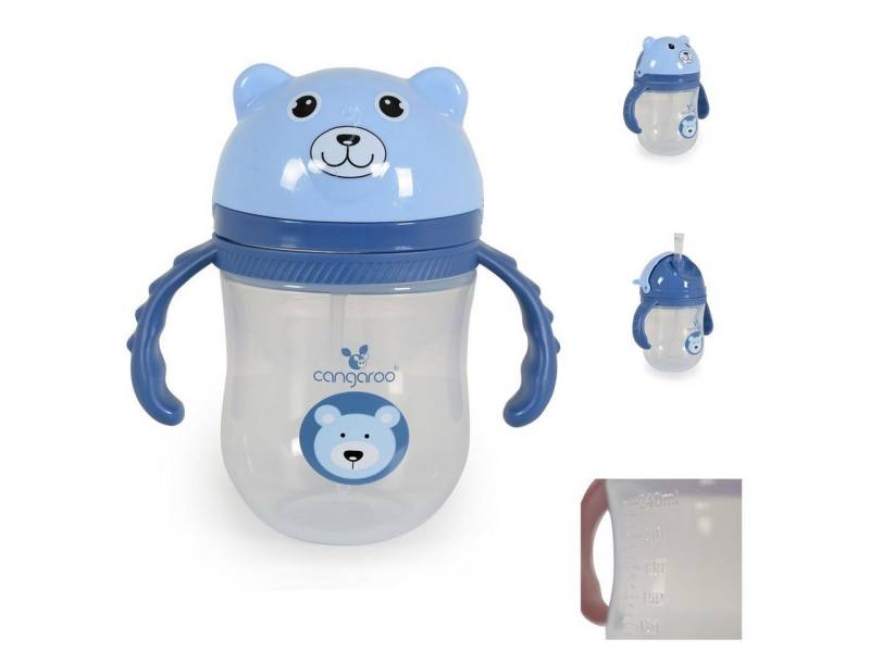 Cangaroo Trinkflasche Baby-Trinklernbecher Berry, 240 ml Schutzdeckel bequemer Griff Trinkhalm von Cangaroo