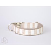 Boho Beige Gestreiftes Hundehalsband - Bestickt in Wunschlänge Personalisiert Mit Softshell Polsterung Premium Hochwertig Haustierzubehör von Caniclix