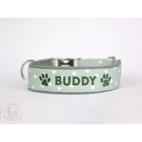 Hundehalsband Personalisiert Name Telefonnummer - Bestickt Stickerei Sticken Grün Dunkelgrün Wunschgröße Auf Maß Personalisiertes Halsband von Caniclix