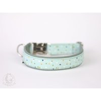 Personalisiertes Hundehalsband in Mint Grün Gepunktet - Halsband Wunschlänge Gepolstert Mit Name Telefonnummer Wunschtext Bestickt von Caniclix