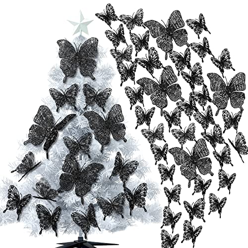 23 Stück Weihnachten 3D Schmetterling Baum Dekor Hohle Schmetterling Ornamente für Weihnachten, Glitzer Schmetterling Dekoration mit elastischem Seil für Urlaub Handwerk und Weihnachtsbaum, 2 Stile von Canlierr