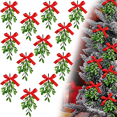 Canlierr Weihnachten Künstliche Mistelzweige Gefälschte Mistelzweige Hängende Mistelzweige mit roter Schleife und weißen Beeren Weihnachten Mistelzweig hängende Ornament für Weihnachtsfeier von Canlierr