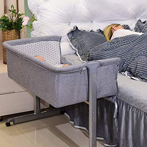 Cododo-Wiege für Babys, höhenverstellbar, Babybett mit weicher Matratze und Moskitonetz, 4 Räder, für Babys von 1 bis 36 Monaten (96 x 57 x 77 cm, grau)) von Cannoli