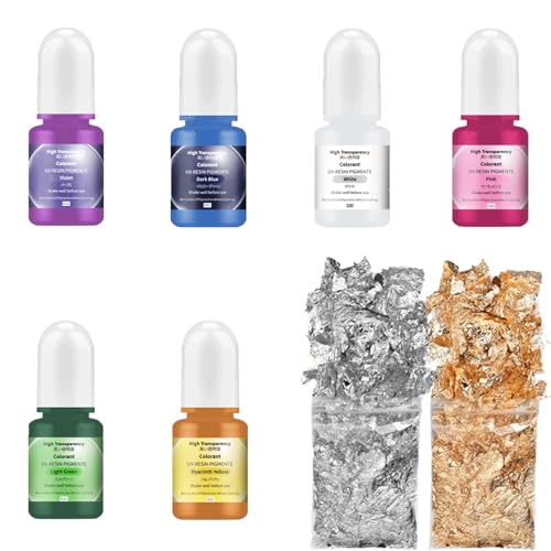 Canollo 6 Stück Farbpigmente für Gießpulver, Mit 2 Farbe von Goldfolie Flocken, Epoxidharz Farbe je 5 ml, Farbpigmente Farbe für Gießpulver Farbstoff Set, für Harz Kunst, Gipsfarbe, DIY Kunsthandwerk von Canollo