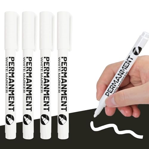 Canollo 4 Stück Marker Weißer Stift, 1mm Fadenbreite, Acrylstifte Weiß, Reifenstift Weis, Weiß Wasserfest und Permanent Marker, Geeignet für Steine, Keramik, Holz, Papier, Stoff, Metall, Leinwand von Canollo