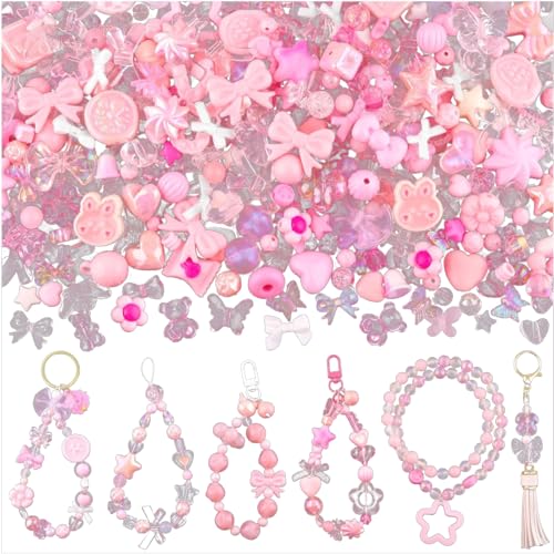 Canollo 140 Stück Perlen für Armbänder, Rosa DIY Bracelet Making Kit, Acryl Bastelperlen zum Auffädeln für DIY Handwerk Armbänder Schmuckherstellung Halsketten Selber Machen von Canollo