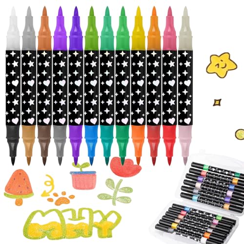 Canollo Metallic Stifte 24 Farben, 12 Dual Tip Marker Acrylstifte, Bunt Glitzerstifte Set, für Fotoalbum zum Selbstgestalten, Gästebuch Hochzeit, Metallic Stifte, Geschenke für Einschulung Mädchen Canollo Metallic Stifte 24 Farben, 12 Dual Tip Marker Acrylstifte, Bunt Glitzerstifte Set, für Fotoalbum zum Selbstgestalten, Gästebuch Hochzeit, Metallic Stifte, Geschenke für Einschulung Mädchen von Canollo