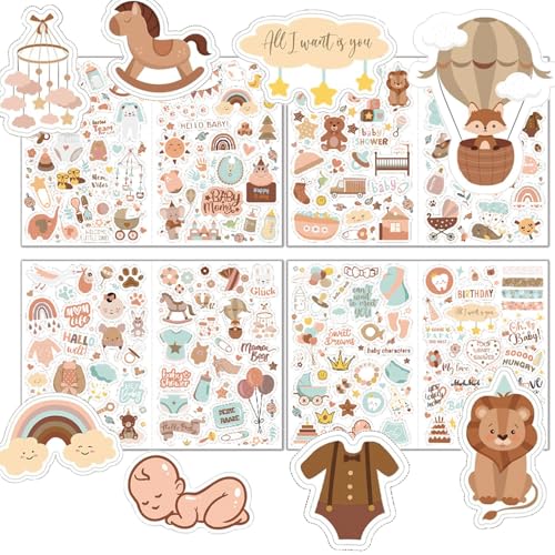 Canollo 4 Blatt Baby Sticker Fotoalbum, Sticker Babyalbum Set Mit 204 Deko Aufkleber, Lustige Baby Stickers für DIY Fotoalbum Und Scrapbooking, Aufkleber Babyalbum für Babyparty Geschenke (Braun) Canollo 4 Blatt Baby Sticker Fotoalbum, Sticker Babyalbum Set Mit 204 Deko Aufkleber, Lustige Baby Stickers für DIY Fotoalbum Und Scrapbooking, Aufkleber Babyalbum für Babyparty Geschenke (Braun) von Canollo